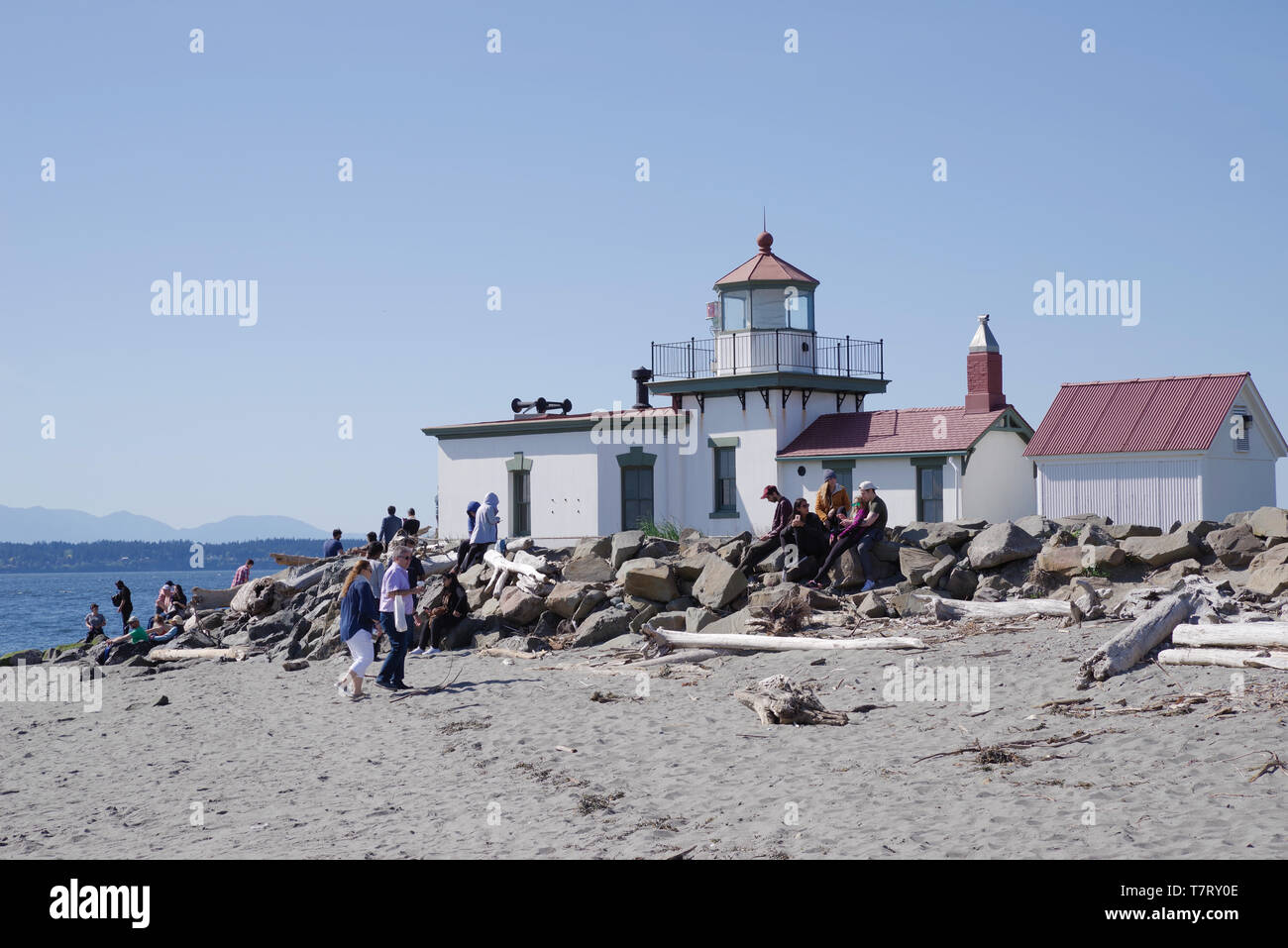 West Point Lighthouse in Discovery Park near Seattle, USA Stock Photo