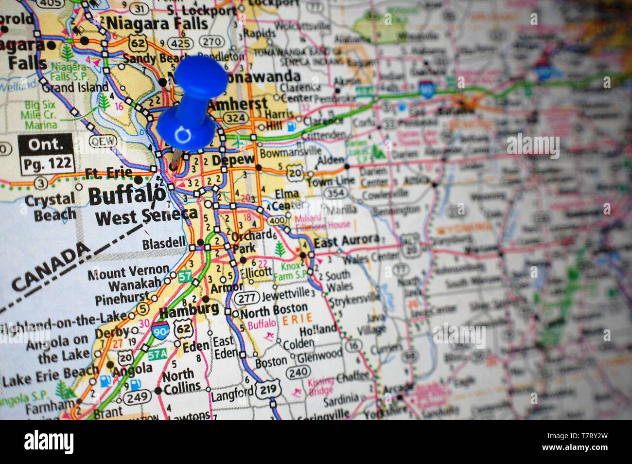 A map of Buffalo, New York marked with a push pin Stock Photo - Alamy