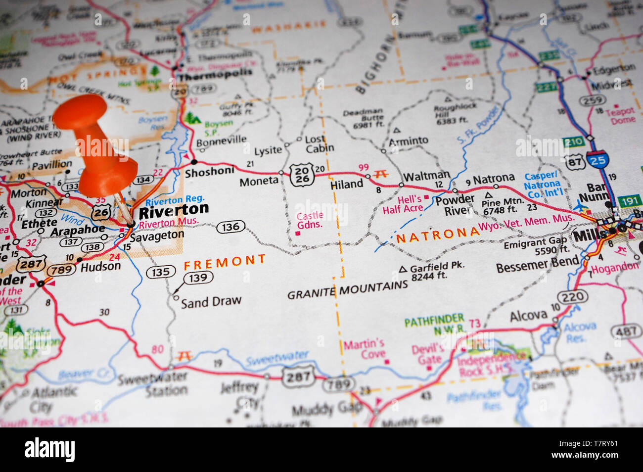 Map Of Riverton Wyoming A Map Of Riverton, Wyoming Marked With A Push Pin Stock Photo - Alamy