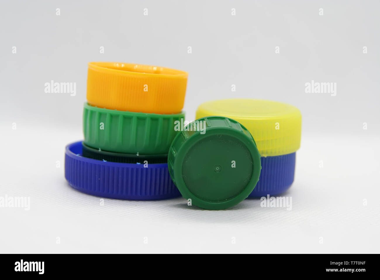 Plastic bottle plug. Plastic bottle cap. Various colors plastic cap. Stock Photo