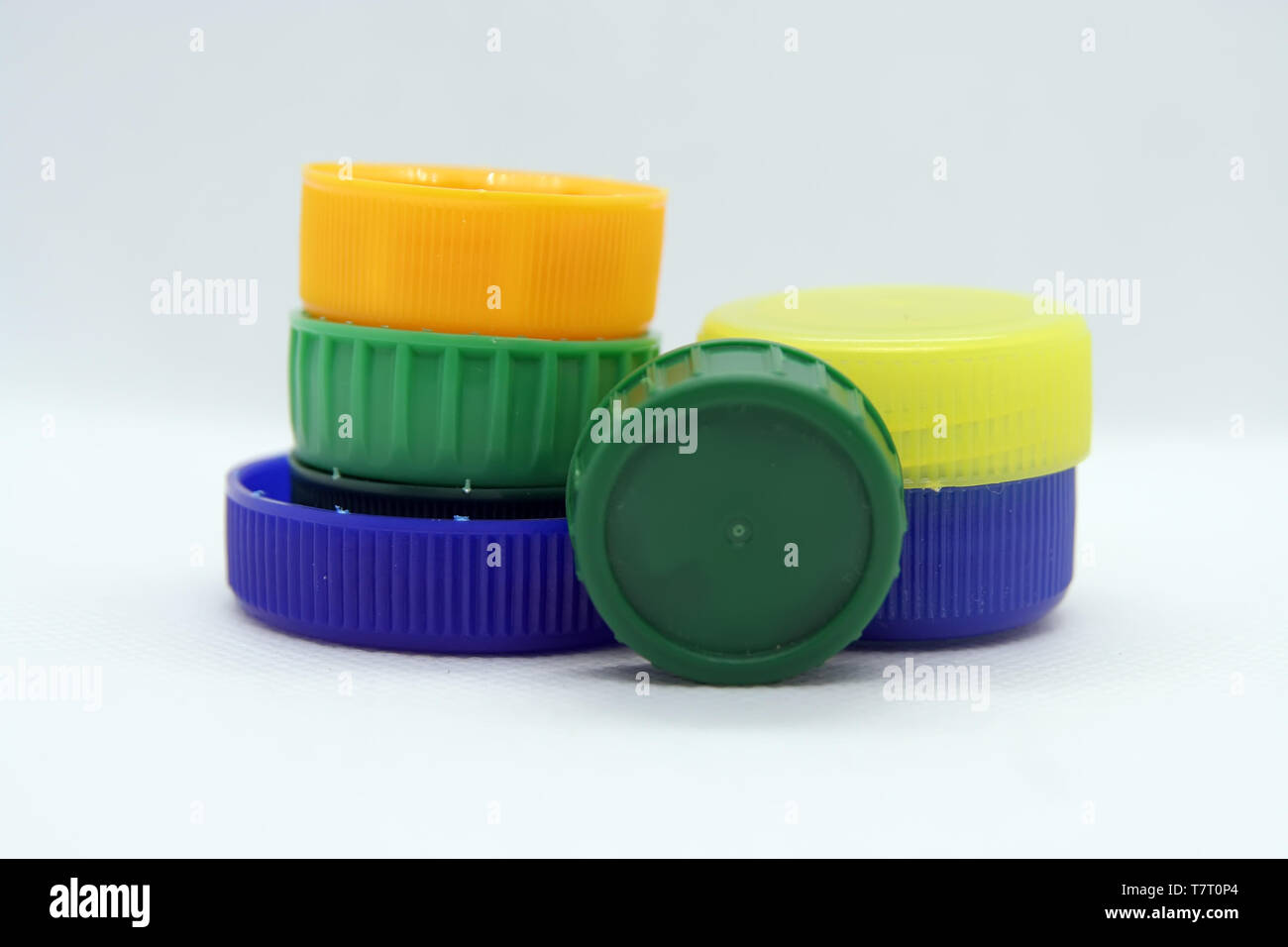 Plastic bottle plug. Plastic bottle cap. Various colors plastic cap. Stock Photo