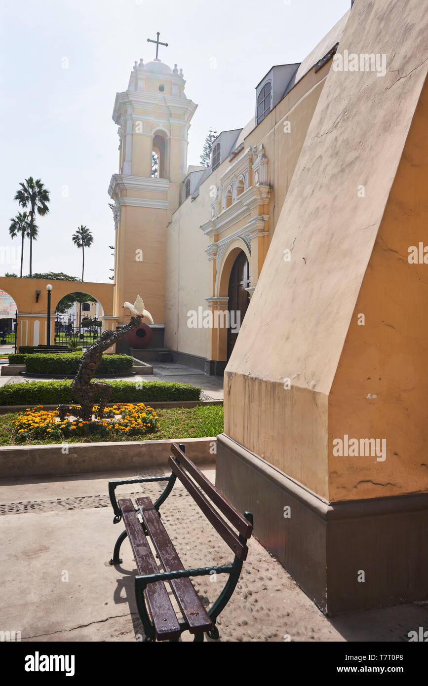 Santiago Apostol Catholic Church in the old district of Surco, Lima Peru Circa 1571 Stock Photo