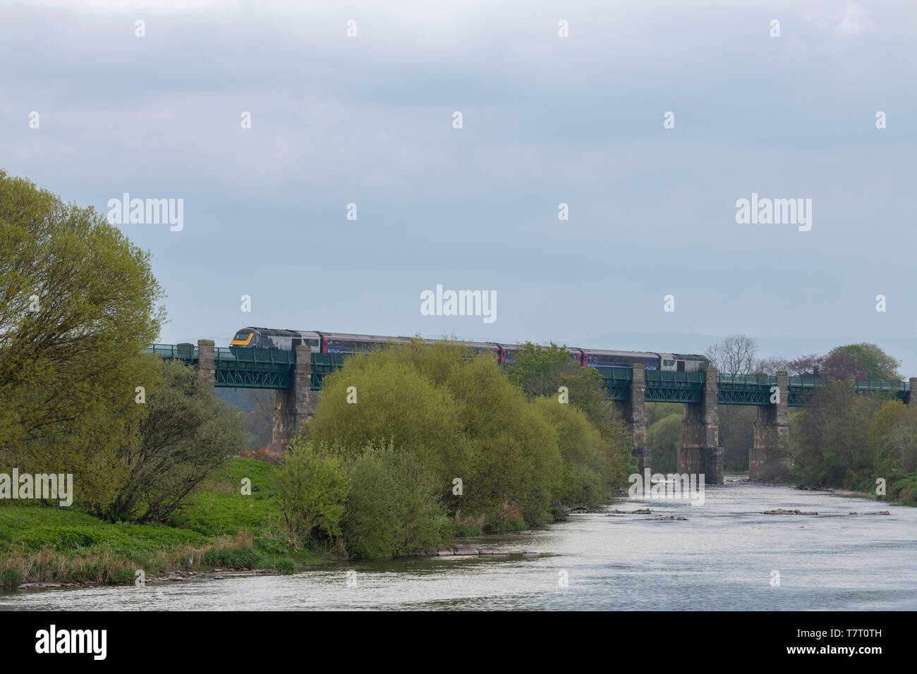 A Scotrail 'Inter7City' HST (High Speed Train) on the Railway Bridge Crossing the River North Esk at Marykirk Stock Photo