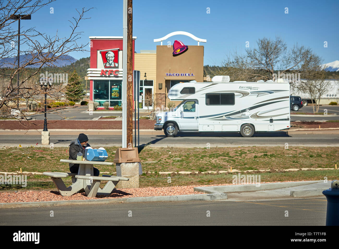 Historic Route 66 city Williams, Arizona. modern build KFC and Taco Bell Stock Photo