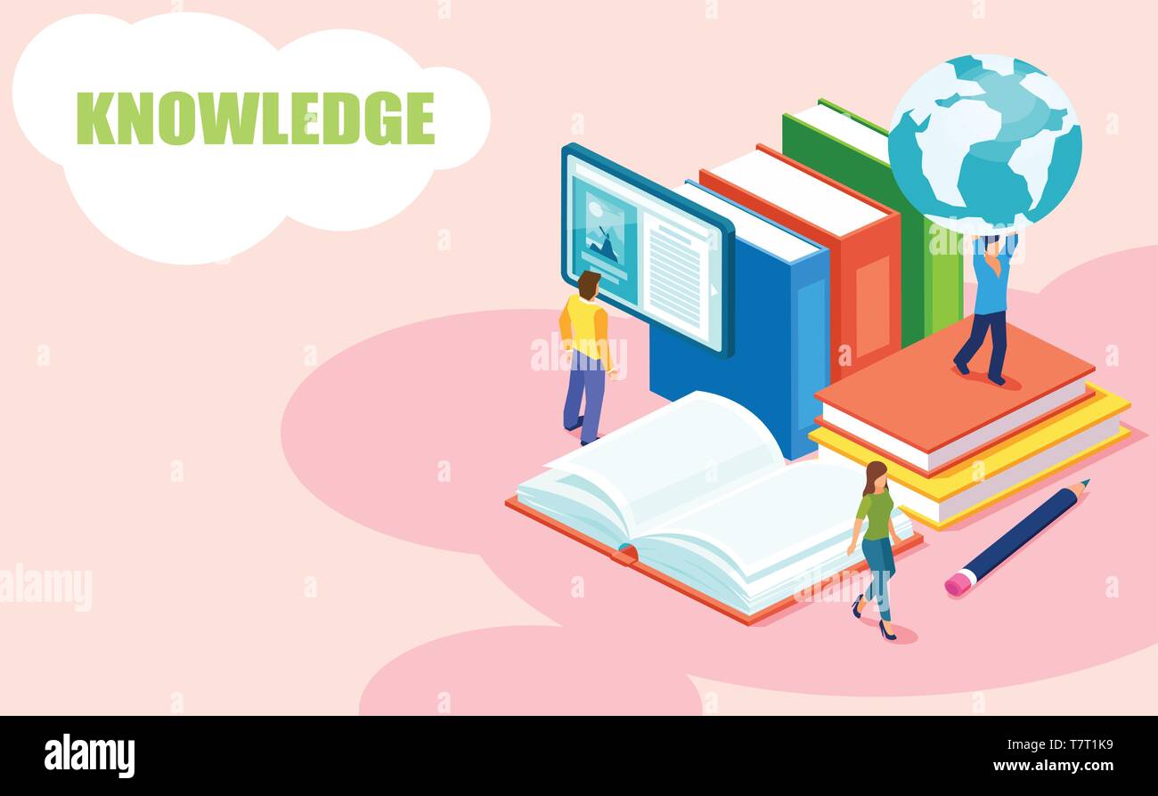 Online education and library concept. Vector of students reading books receiving international college degrees Stock Vector