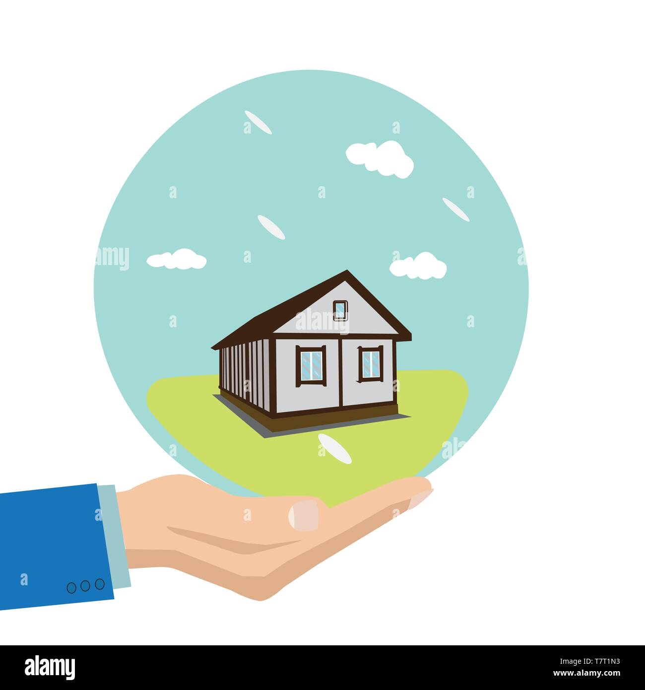Vector of a hand with a house. Real estate banner concept Stock Vector