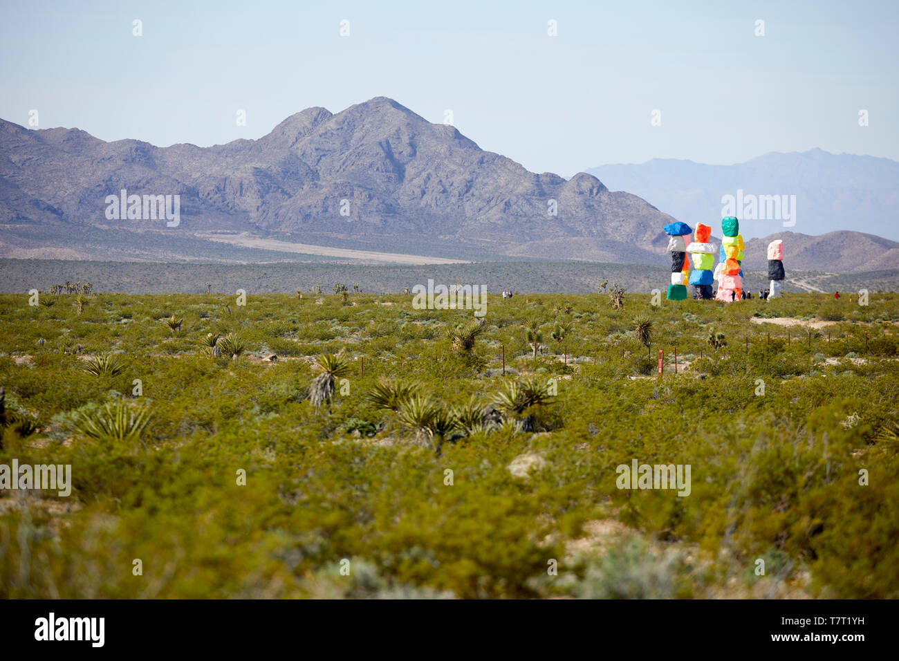 Las Vegas,  Nevada USA,  desert art  Seven Magic Mountains 7 bright multi coloured painted boulder totems  by Ugo Rondinone Stock Photo