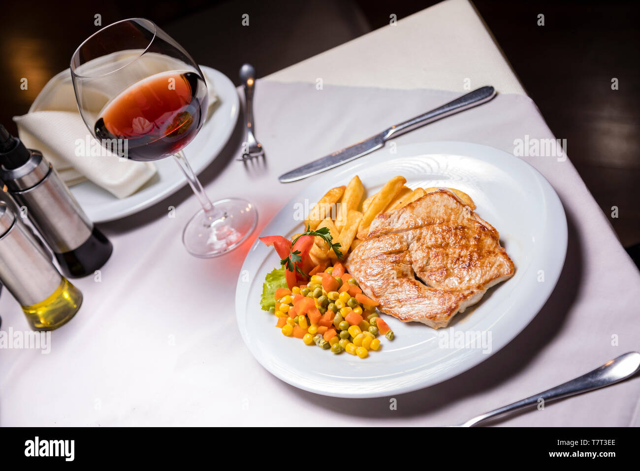 Grilled Pork loin side dish and Wine Restaurant Food, Traditional