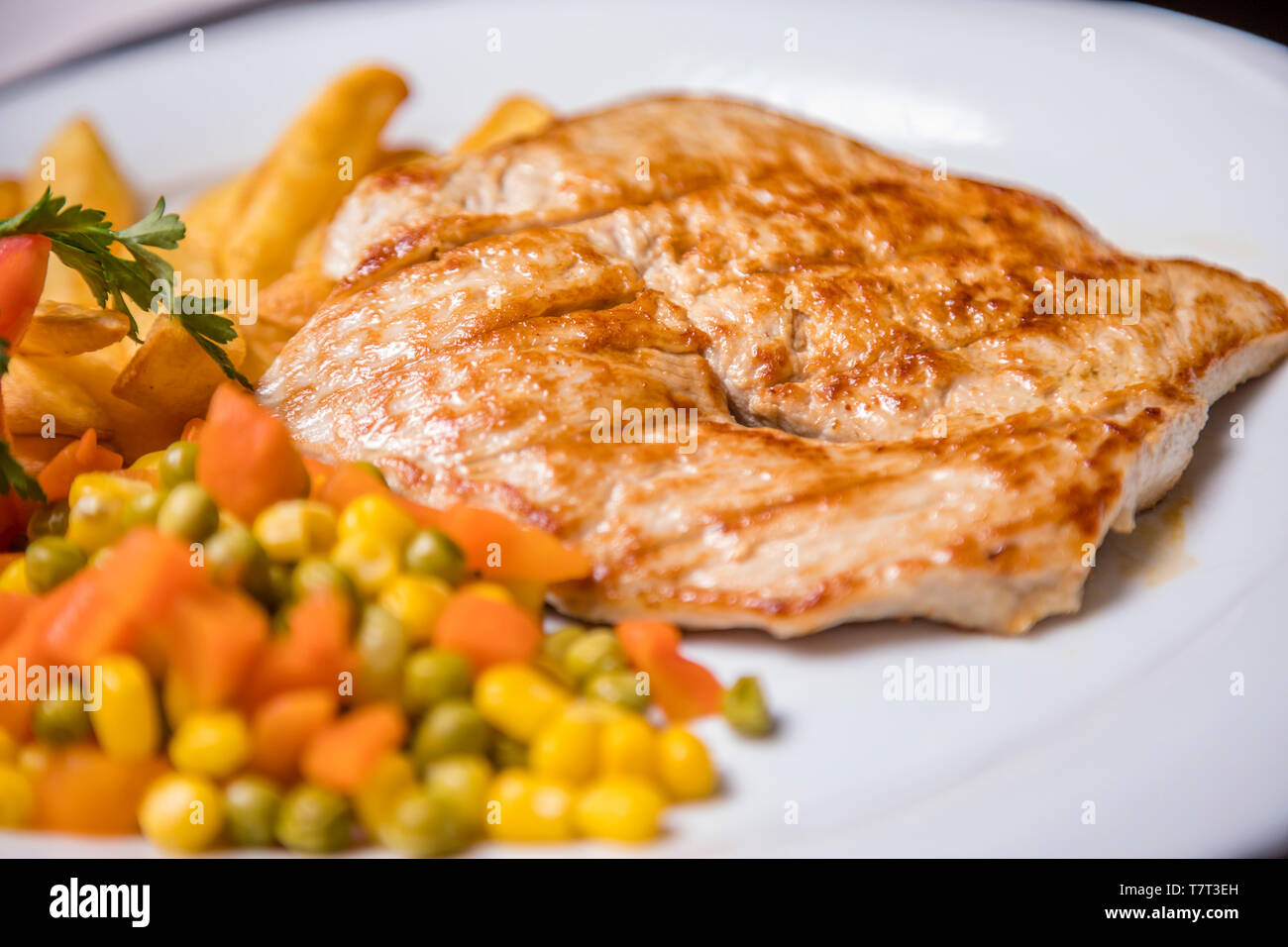 Grilled Pork loin side dish and Wine Restaurant Food, Traditional