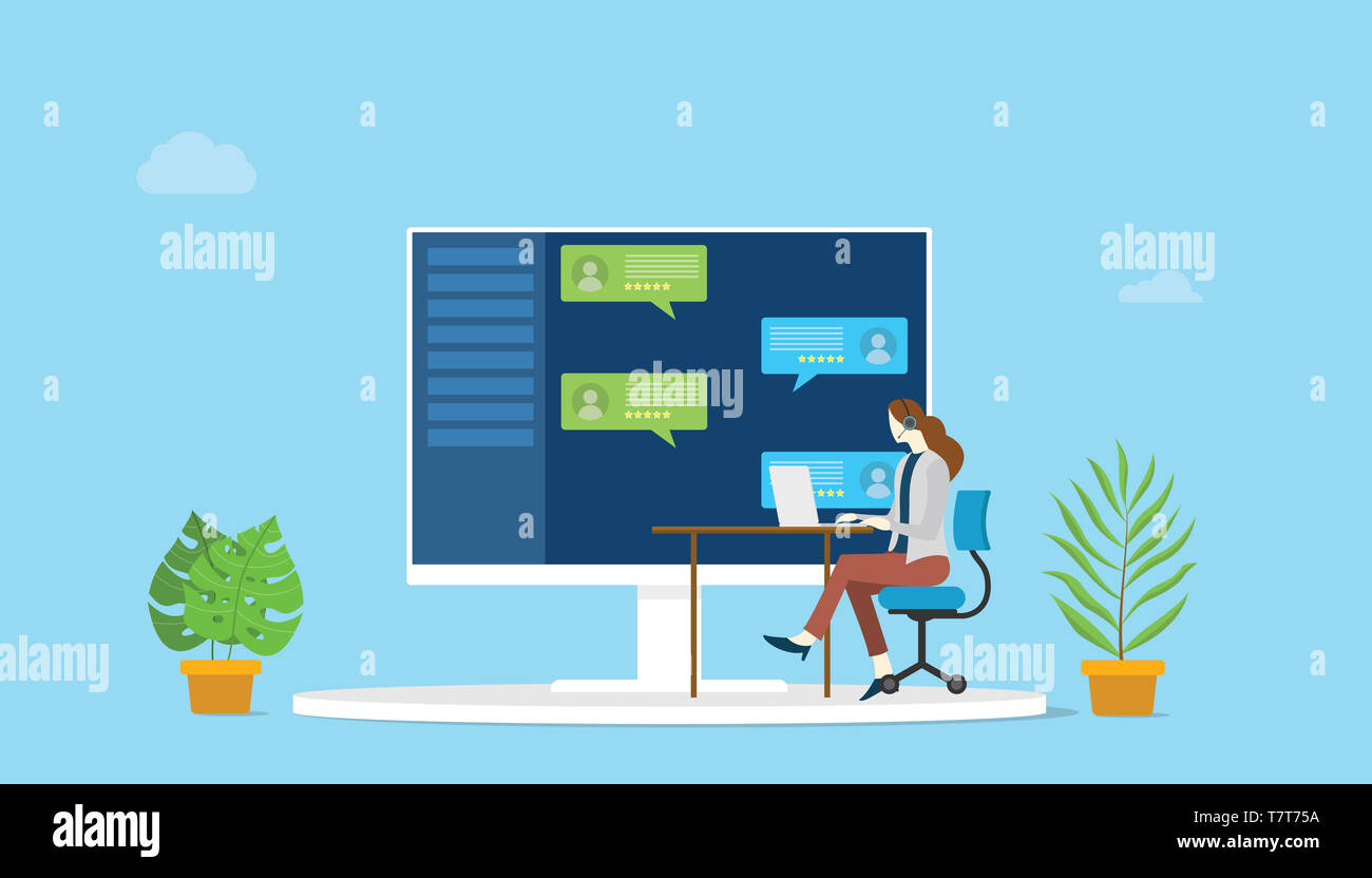 call center concept with woman on calling support with chat background ...