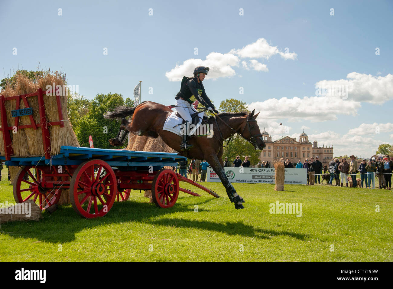 Badminton, Gloucestershire, United Kingdom, 4th May 2019, Piggy French riding Kamira during the Cross Country Phase of the 2019 Mitsubishi Motors Badminton Horse Trials, Credit:Jonathan Clarke/Alamy Stock Photo Stock Photo