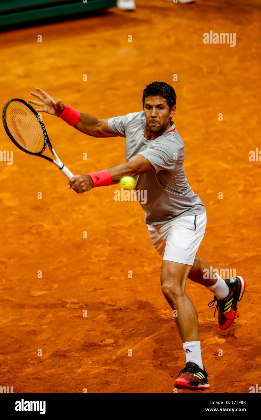 Caja Magica, Madrid, Spain. 8th May, 2019. Mutua Madrid Open, day 5; Fernando Verdasco (ESP) with a backhand volley Credit: Action Plus Sports/Alamy Live News Stock Photo