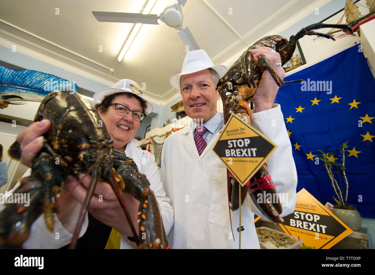 Edinburgh, UK. 9 May 2019. PICTURED: (left - right) Sheila Ritchie, MEP Candidate for Scottish Liberal Democrat Party; Willie Rennie - Leader of the SCottish Liberal Democrat Party.  Scottish Liberal Democrat leader Willie Rennie and Scottish Liberal Democrat MEP candidate Sheila Ritchie will mark Europe day by launching the party’s European election campaign and declare that every vote for the Liberal Democrats in these elections is a vote to stop Brexit. Credit: Colin Fisher/Alamy Live News Stock Photo