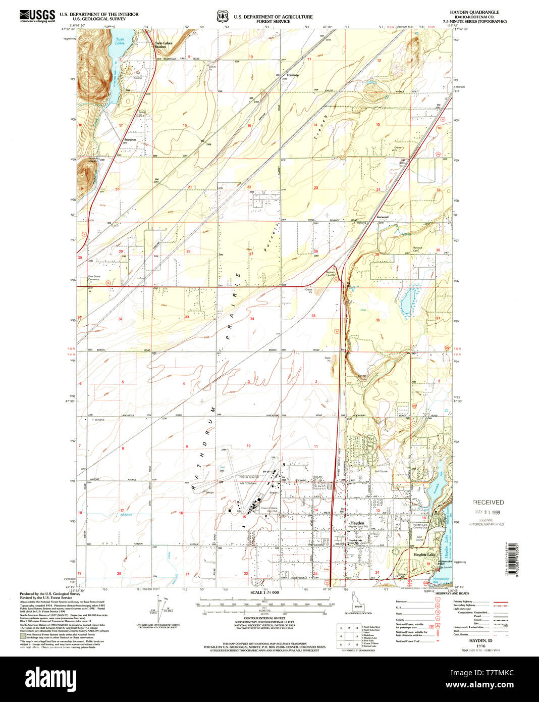 USGS TOPO Map Idaho ID Hayden 236428 1996 24000 Restoration Stock Photo