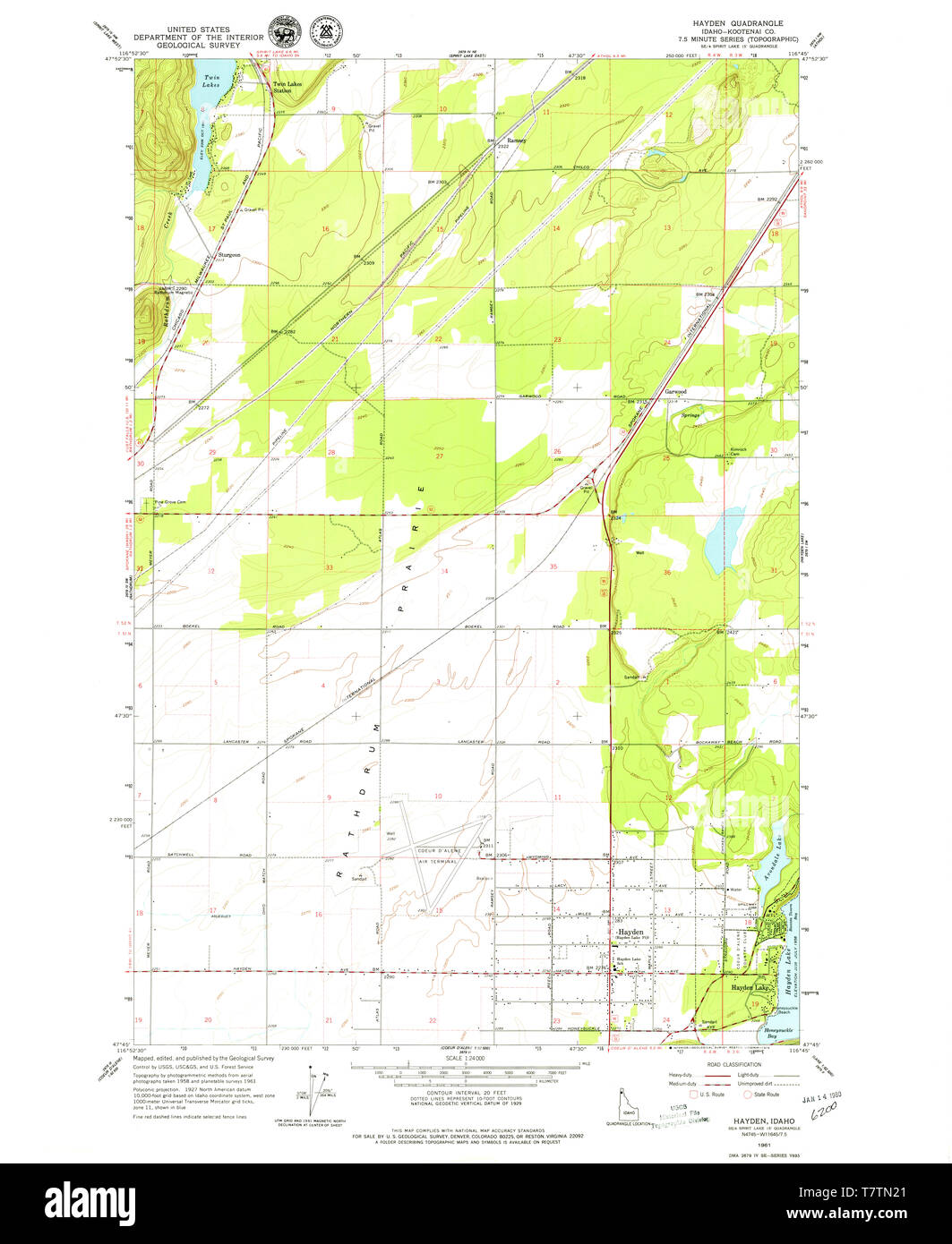 USGS TOPO Map Idaho ID Hayden 236431 1961 24000 Restoration Stock Photo
