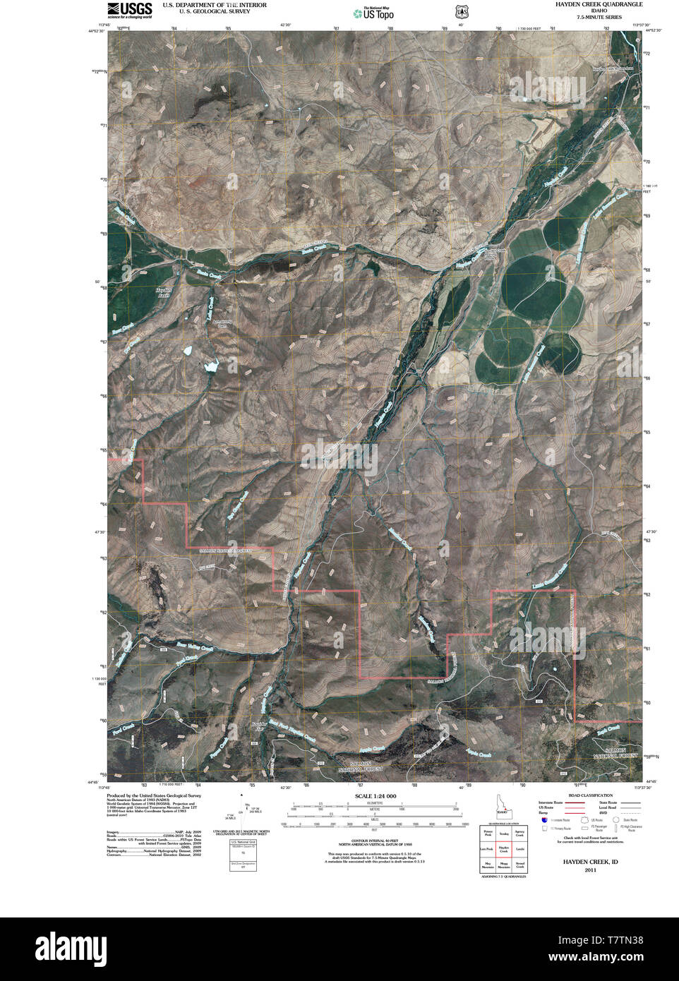 USGS TOPO Map Idaho ID Hayden Creek 20110125 TM Restoration Stock Photo