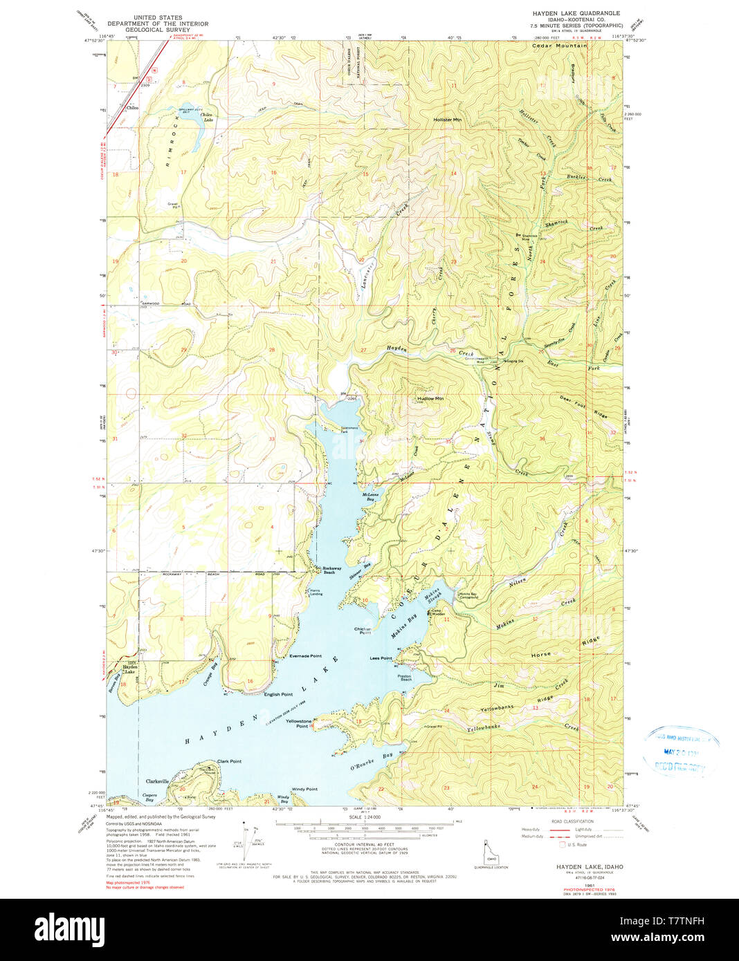 USGS TOPO Map Idaho ID Hayden Lake 236433 1961 24000 Restoration Stock Photo