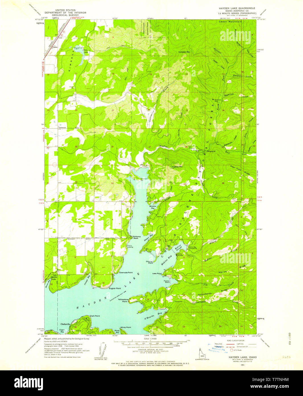 USGS TOPO Map Idaho ID Hayden Lake 236436 1961 24000 Restoration Stock Photo