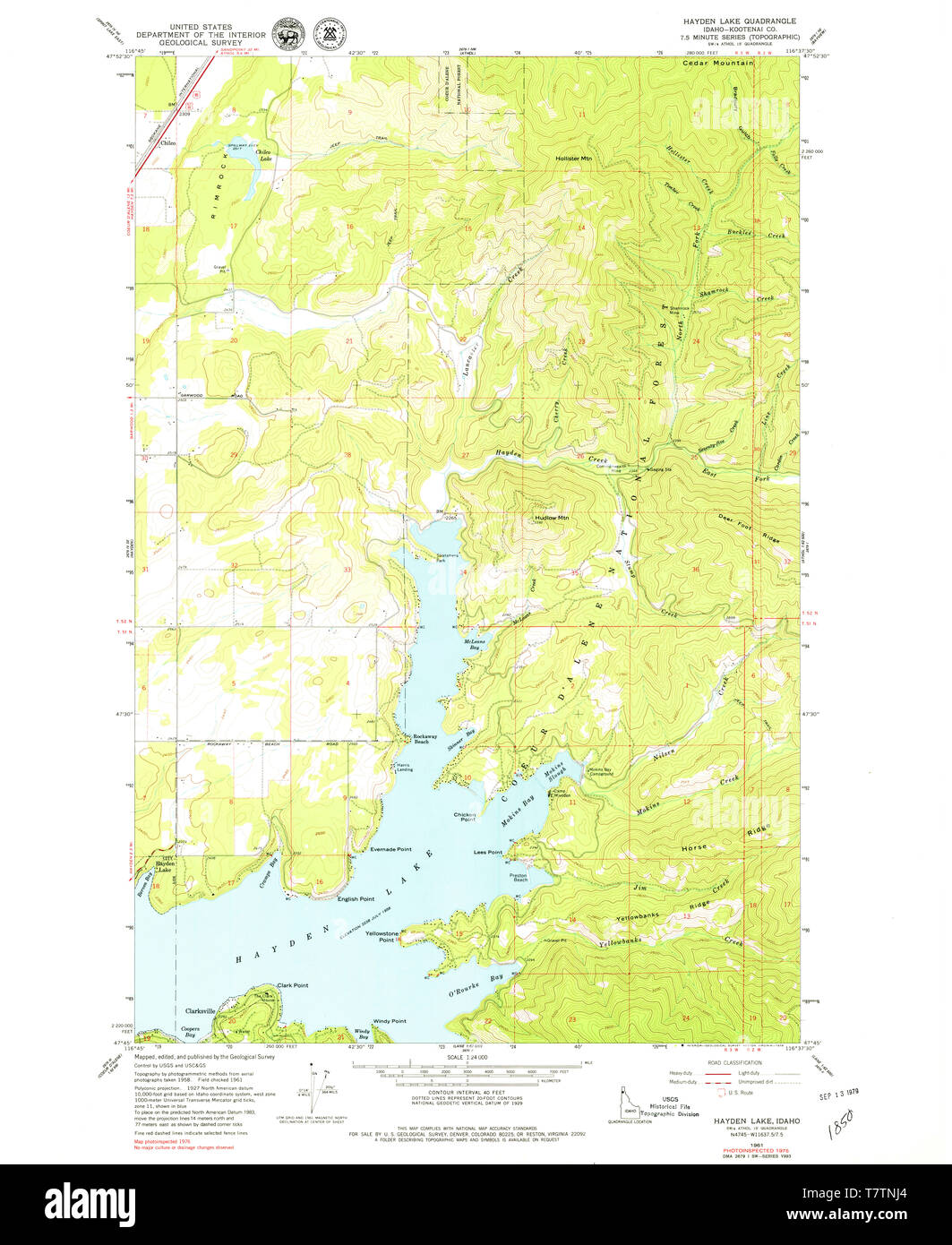 USGS TOPO Map Idaho ID Hayden Lake 236437 1961 24000 Restoration Stock Photo
