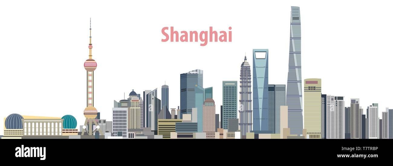 Vector illustration of Shanghai city skyline Stock Vector