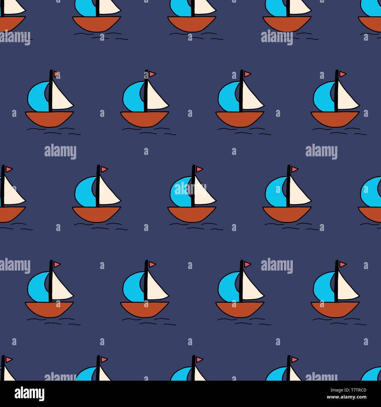 Sailboats seamless vector background. Summer pattern kids. Stock Vector
