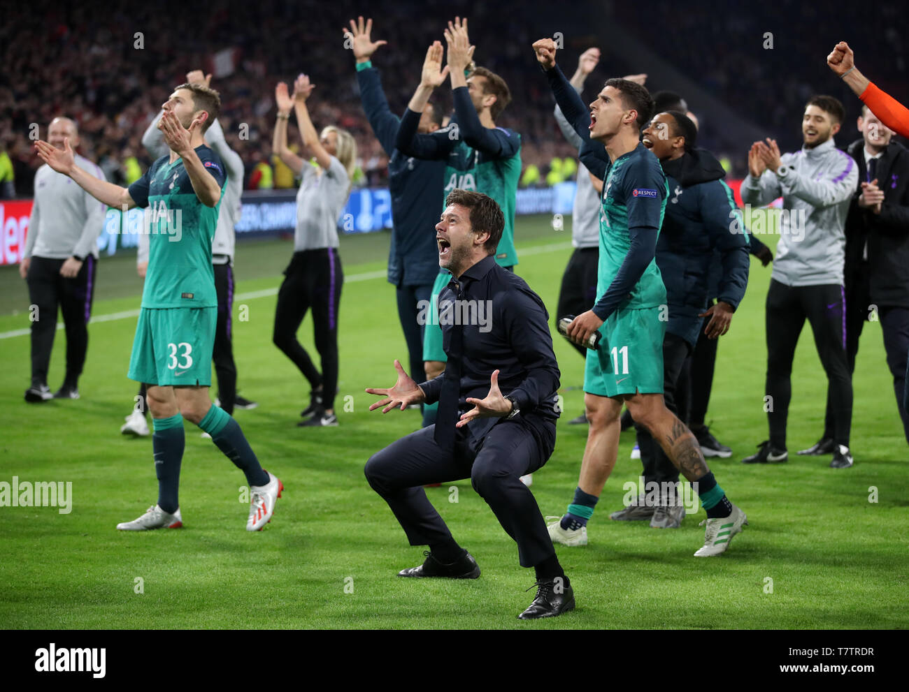 Tottenham Hotspur manager Mauricio Pochettino celebrates winning the UEFA Champions League Semi Final, second leg match at Johan Cruijff ArenA, Amsterdam. Stock Photo