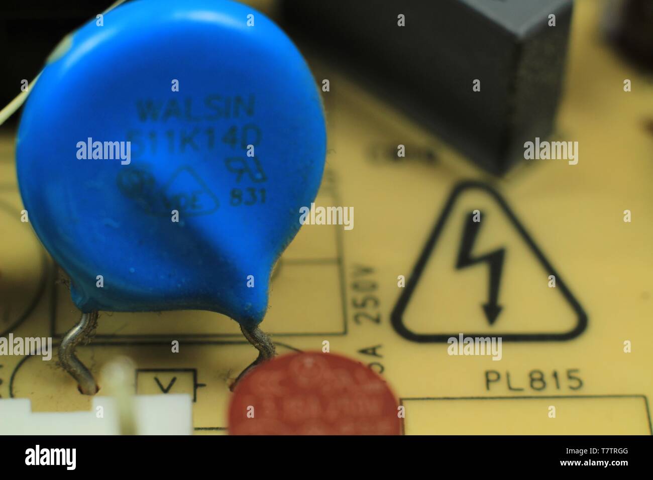 Macro photography of capacitors and other electronic components in an