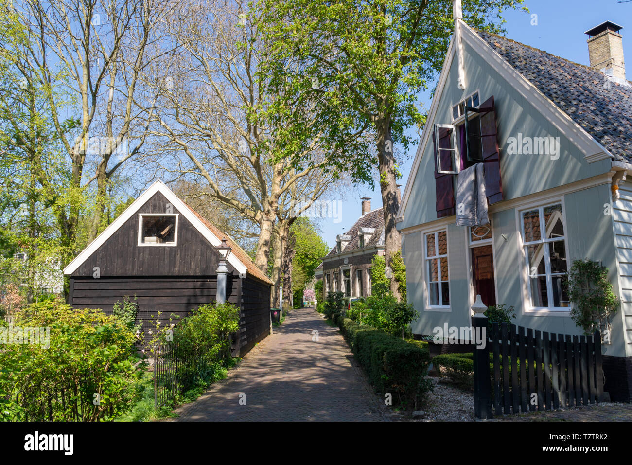 Broek in Waterland, The Netherlands - April 19, 2019: Traditional Dutch houses in the city center Stock Photo