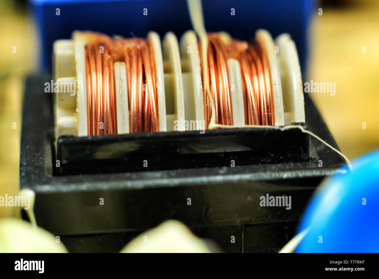 Closeup of and electromagnetic coil on a motherboard Stock Photo