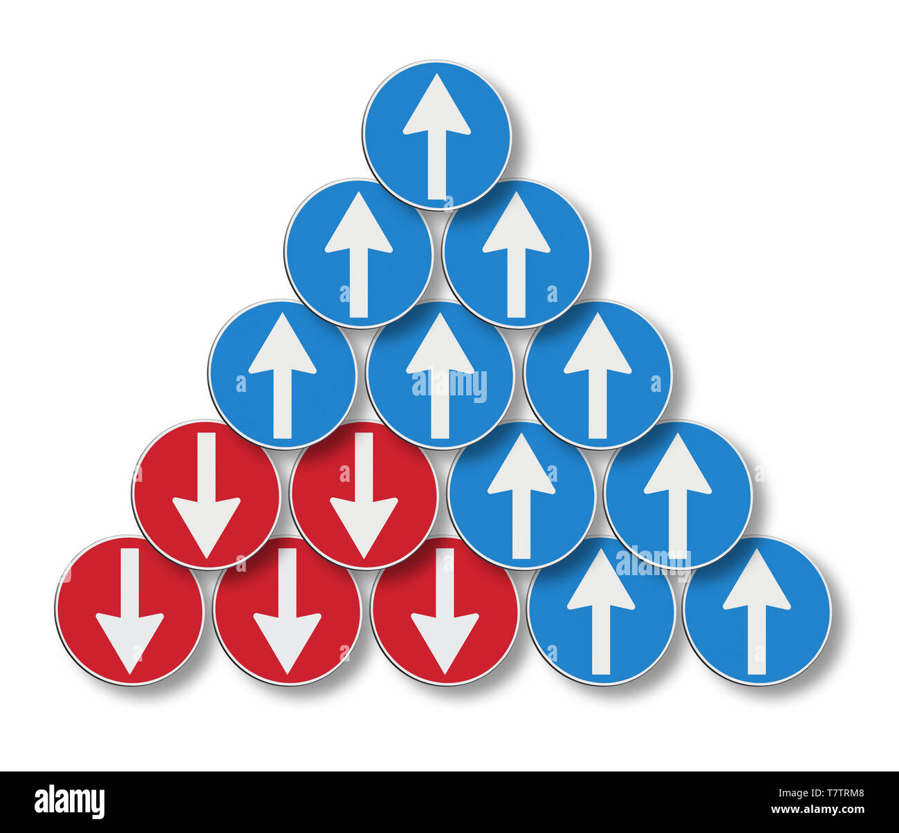 Red arrows going in the opposite direction to those blue