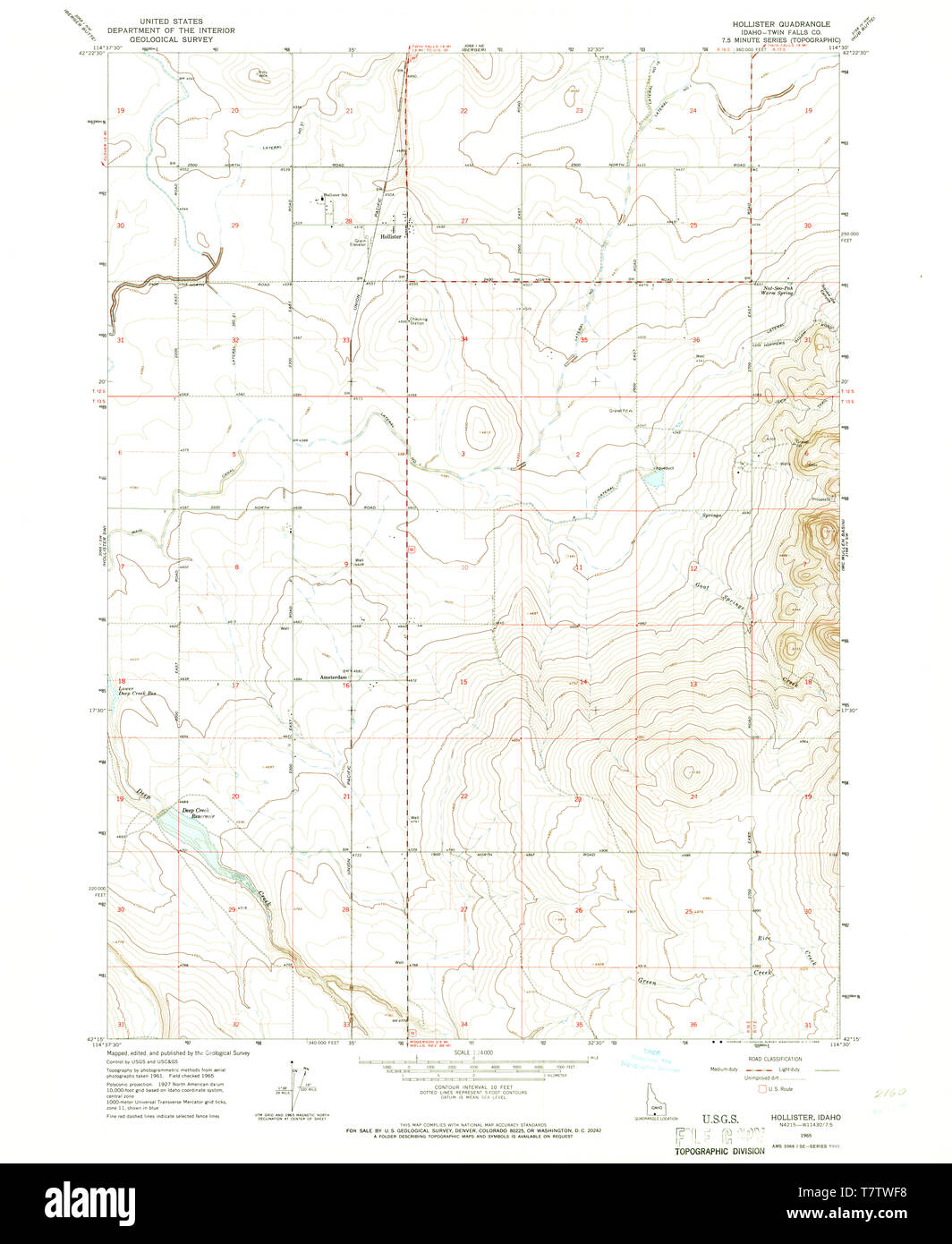 USGS TOPO Map Idaho ID Hollister 236507 1965 24000 Restoration Stock Photo