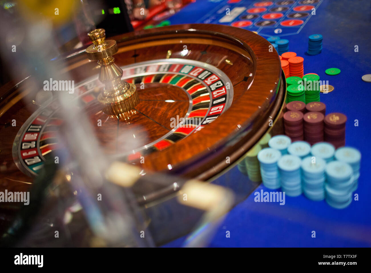 Roulette wheel in a casino. Stock Photo