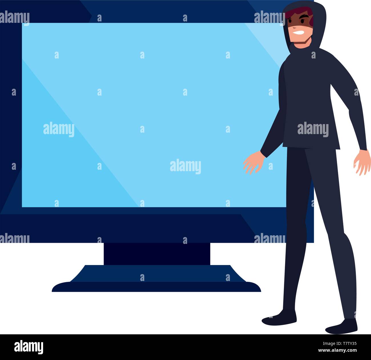 hacker man computer cybersecurity data protection vector illustration ...