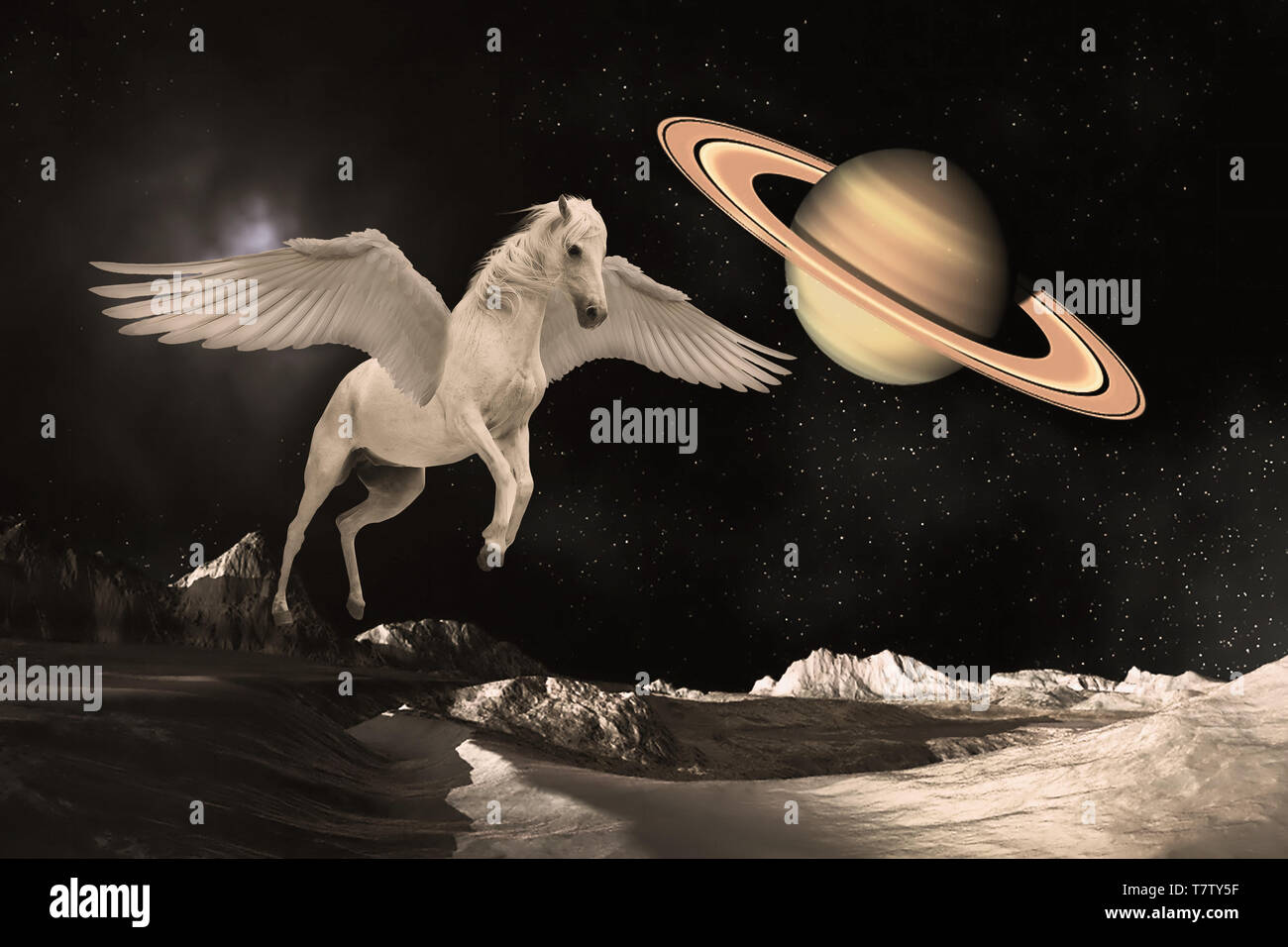 Pegasus winged legendary white horse flying with spread wings in the ...