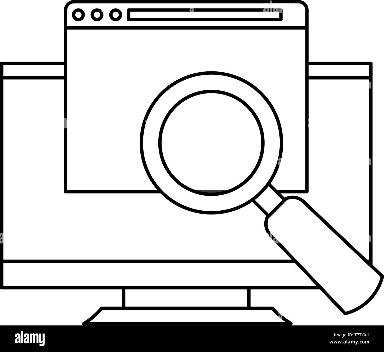 computer website analyzing cybersecurity data protection vector illustration outline Stock Vector