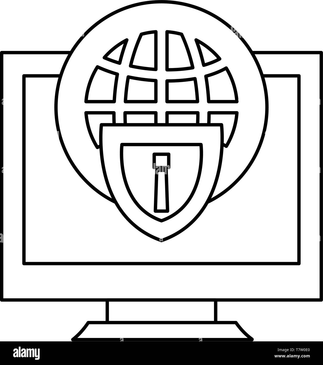 computer world shield alert cybersecurity data protection vector ...