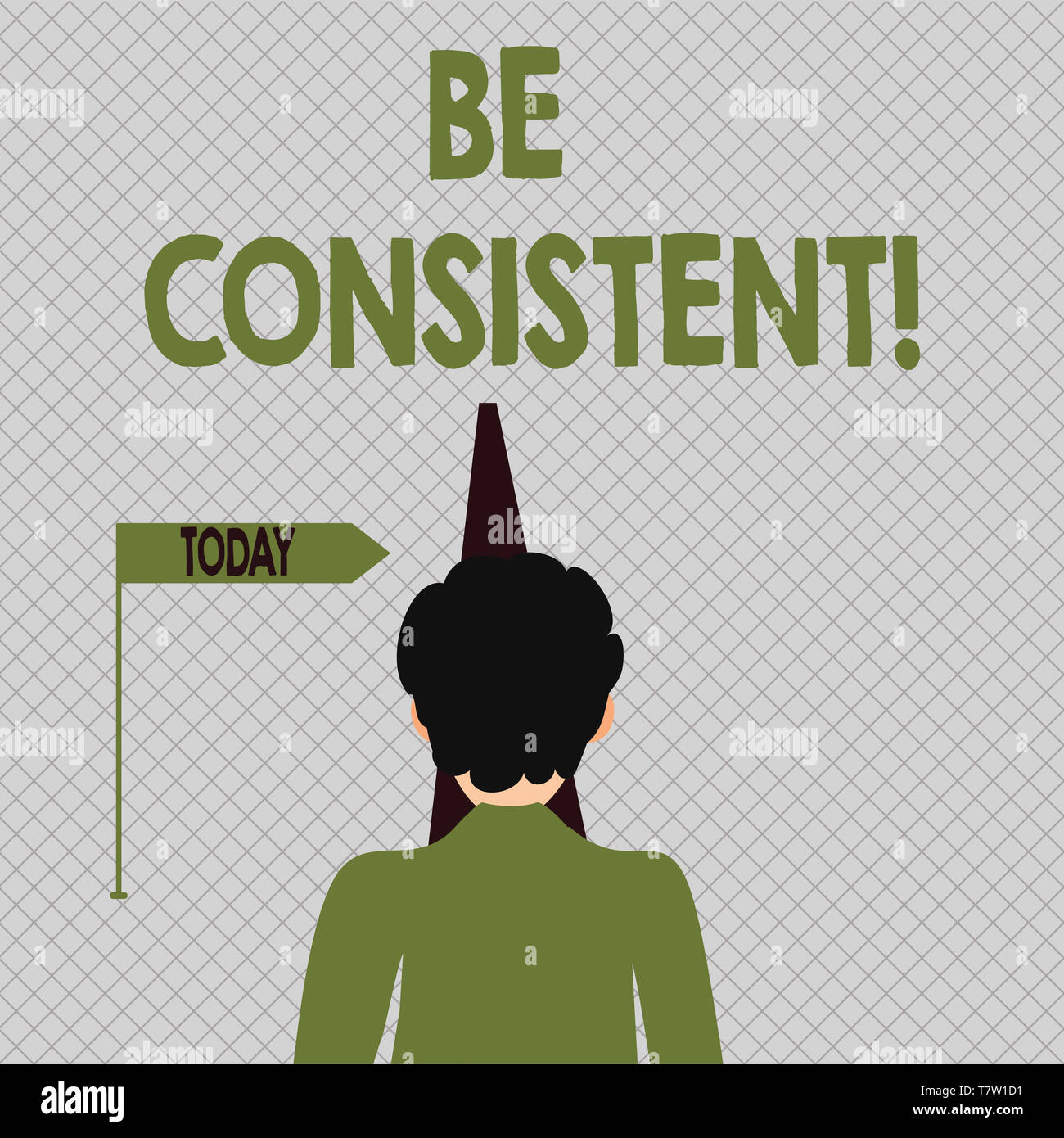 Conceptual hand writing showing Be Consistent. Concept meaning always  behaving or happening in a similar positive way Man Facing Distance and  Blocking Stock Photo - Alamy