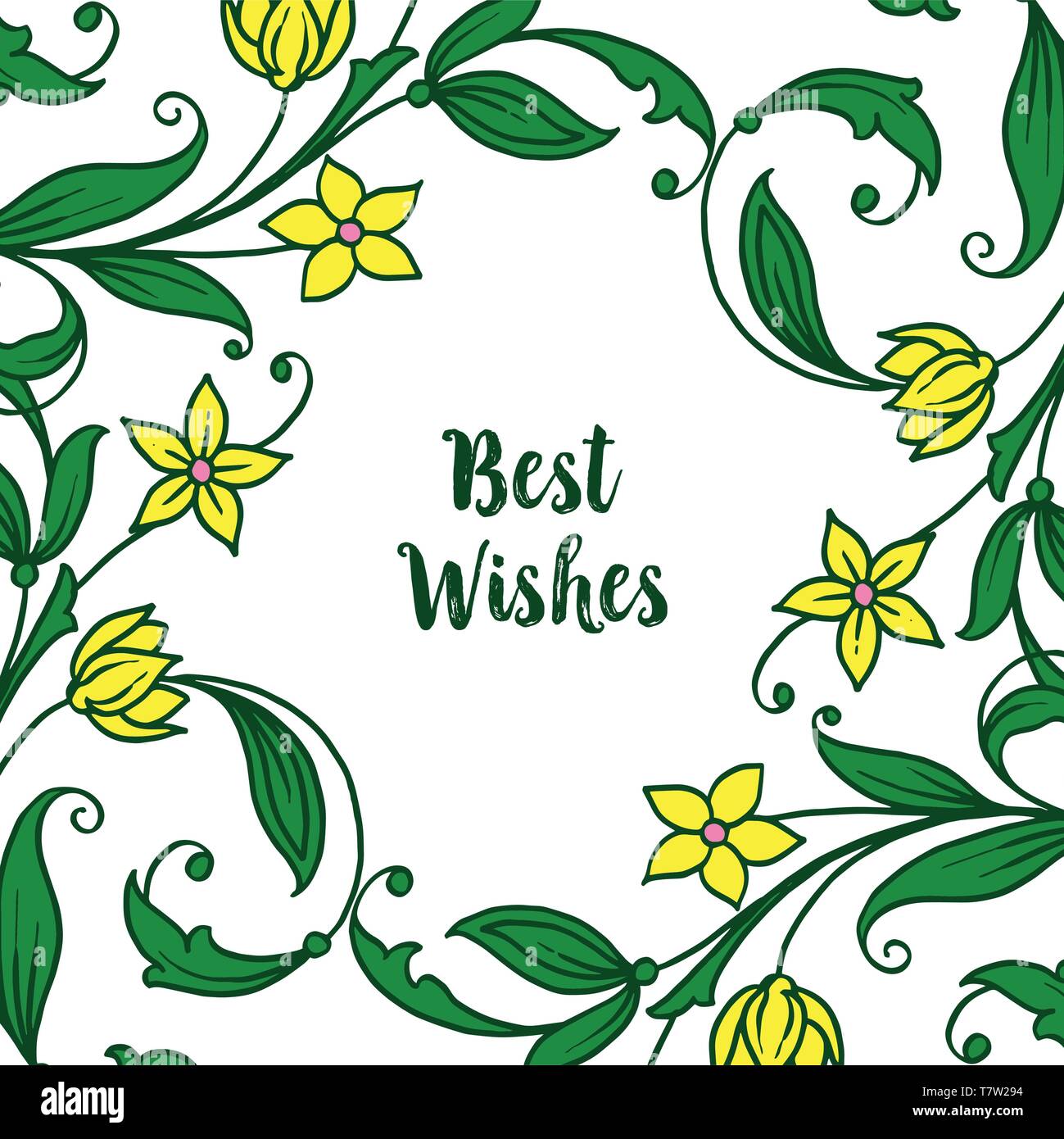 Vector illustration letter best wishes for beauty yellow flower frame ...