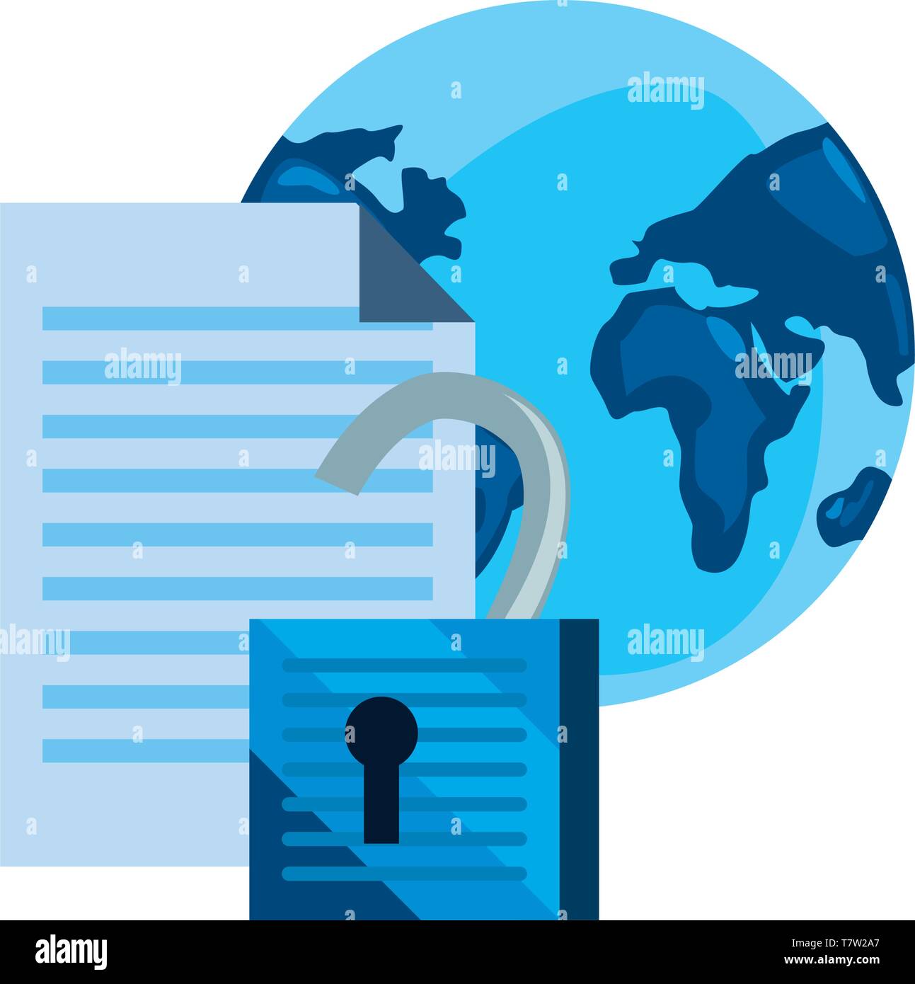 world padlock document cybersecurity data protection vector illustration Stock Vector