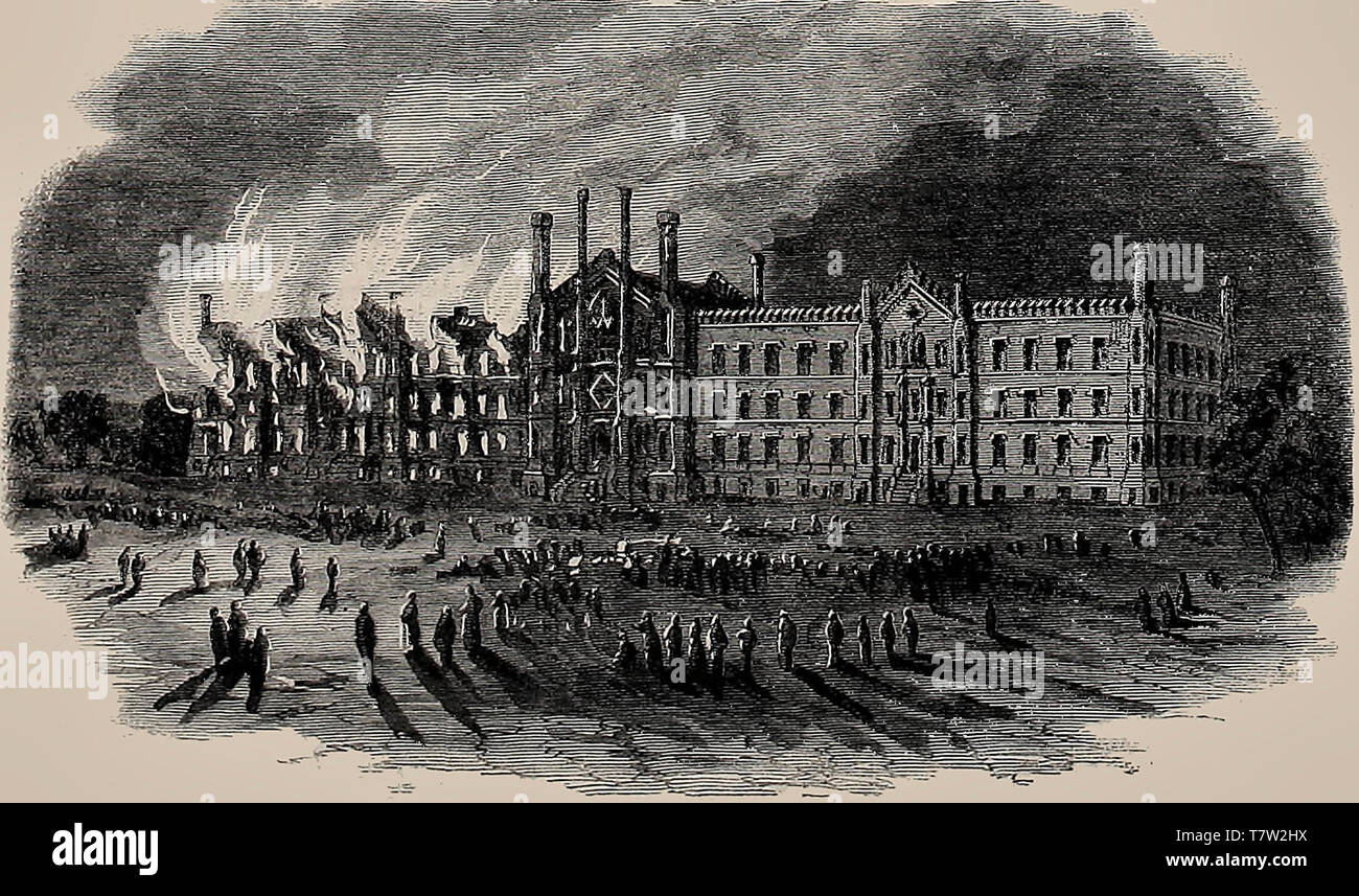 Destruction of the New York State Inebriate Asylum, at Binghamton, New York, September 16, 1864 Stock Photo