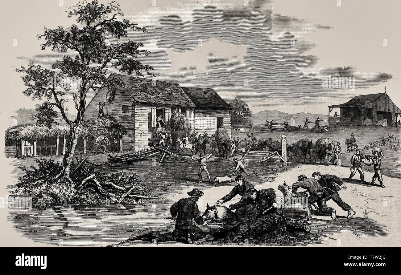 The War on the Upper Potomac - General Wilson's Cavalry foraging at the Selden Estate, Clarke County, Virginia - American Civil War, 1864 Stock Photo
