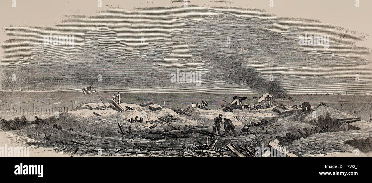 The Siege of Mobile, Alabama - Ruins of Fort Powell after the explosion. July, 1864. American Civil War Stock Photo