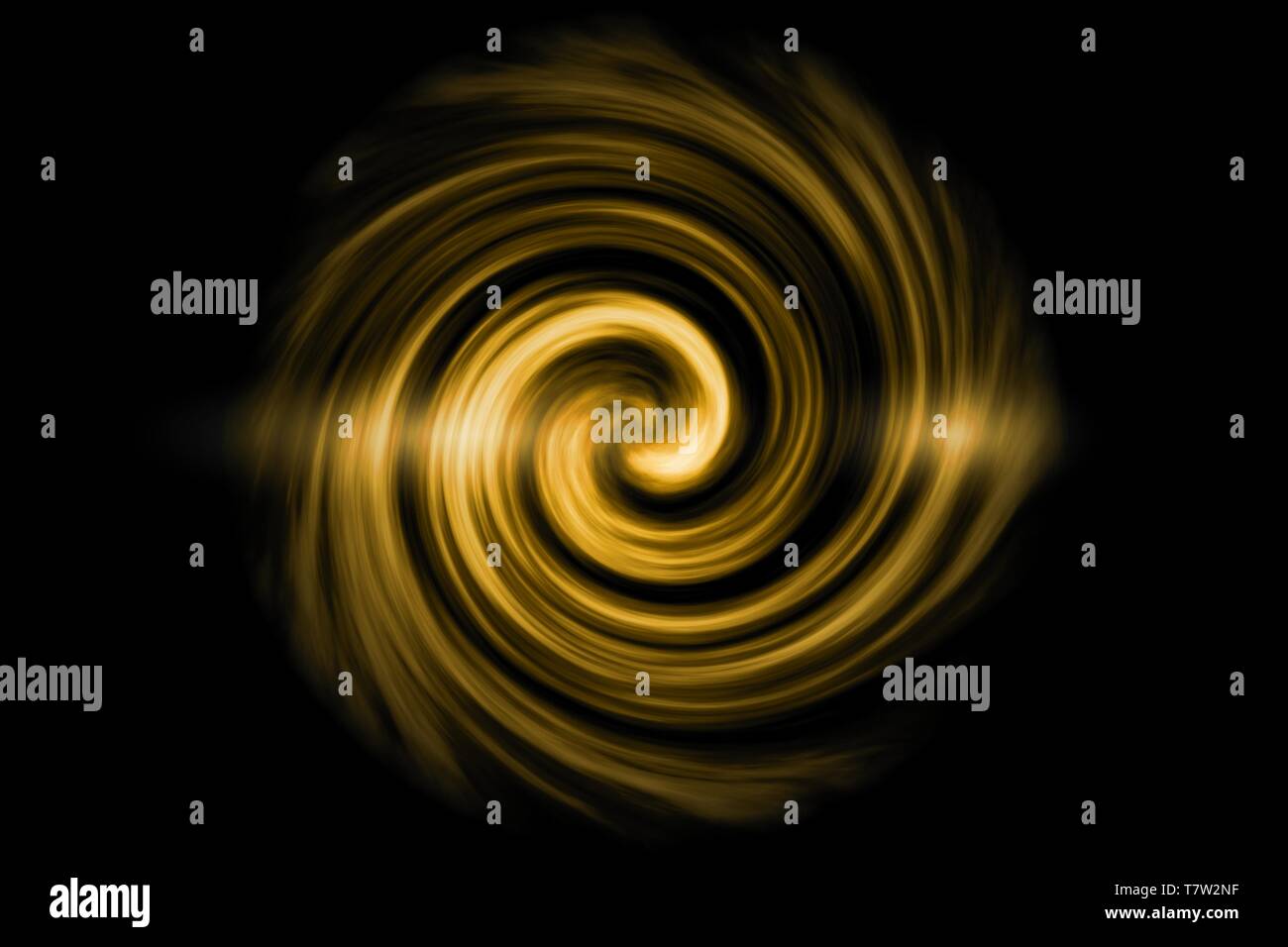 Glowing spiral tunnel with light gold fog on black background Stock ...
