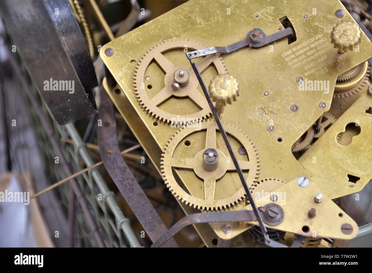 Old clock gears and parts of copper, brass and metals Stock Photo Alamy