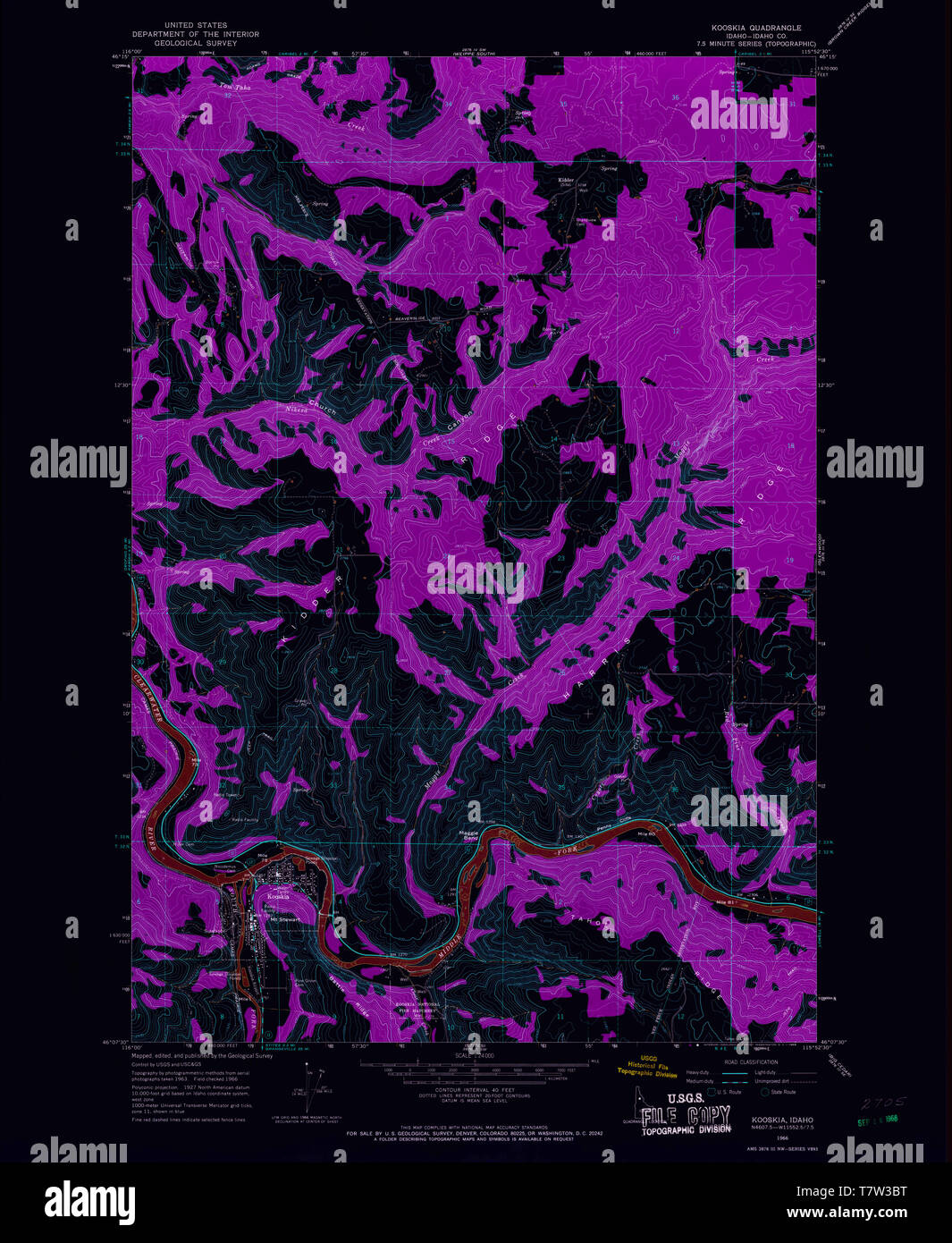 USGS TOPO Map Idaho ID Kooskia 236789 1966 24000 Inverted Restoration
