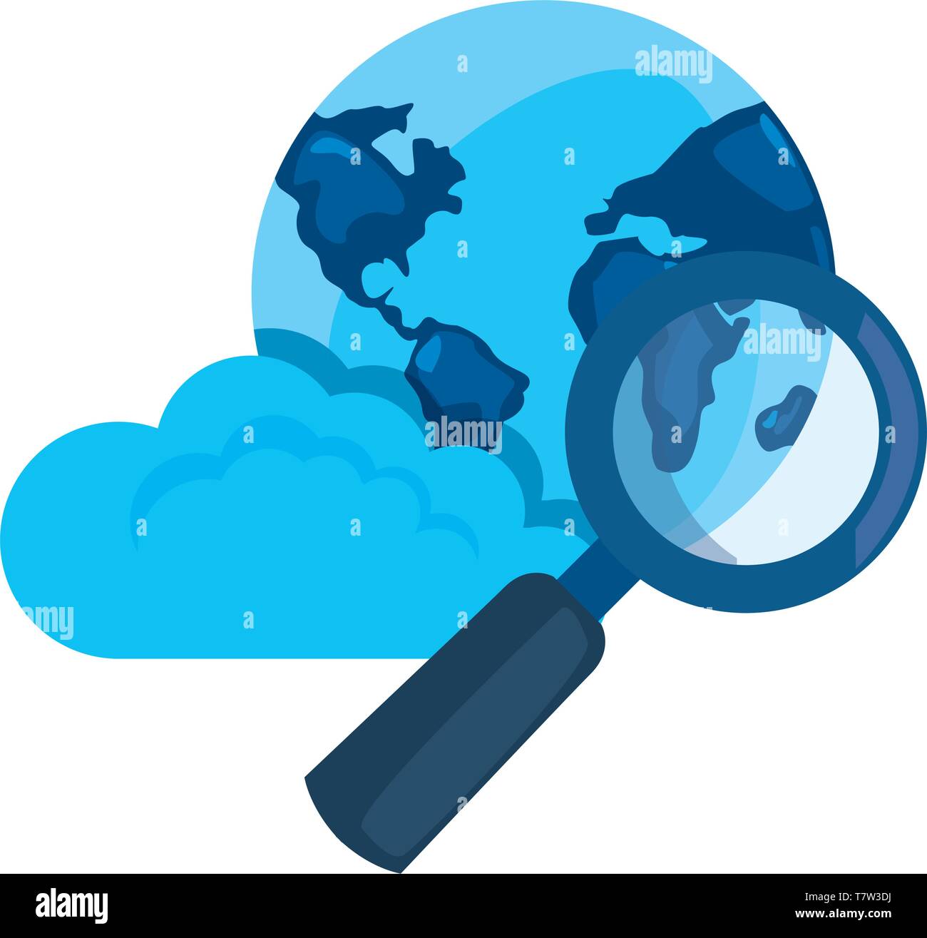 world cloud computing magnifier cybersecurity data protection vector ...