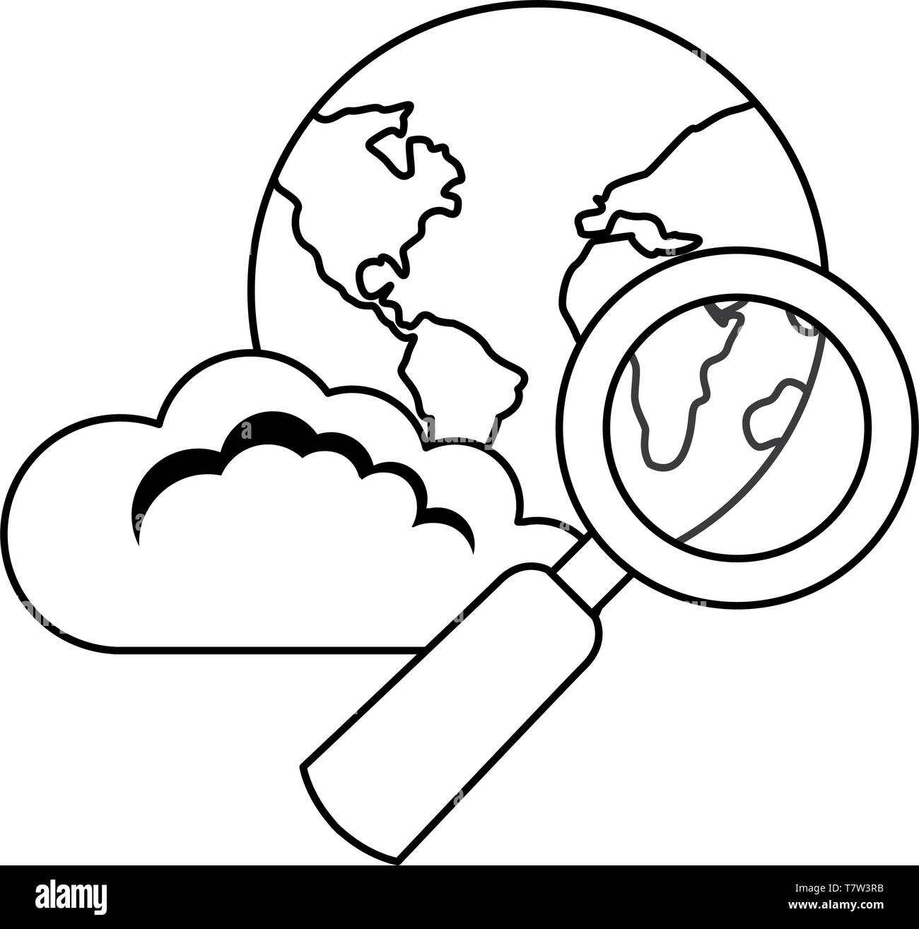 world cloud computing magnifier cybersecurity data protection vector ...