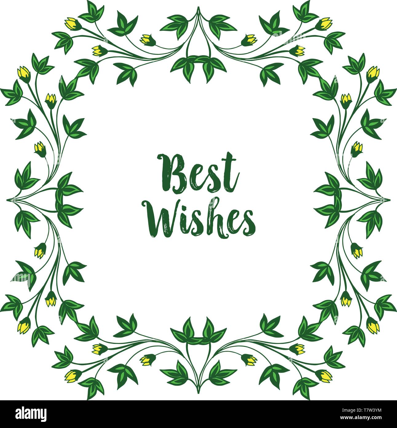 Vector illustration shape leaf wreath frame with banner of best wishes ...
