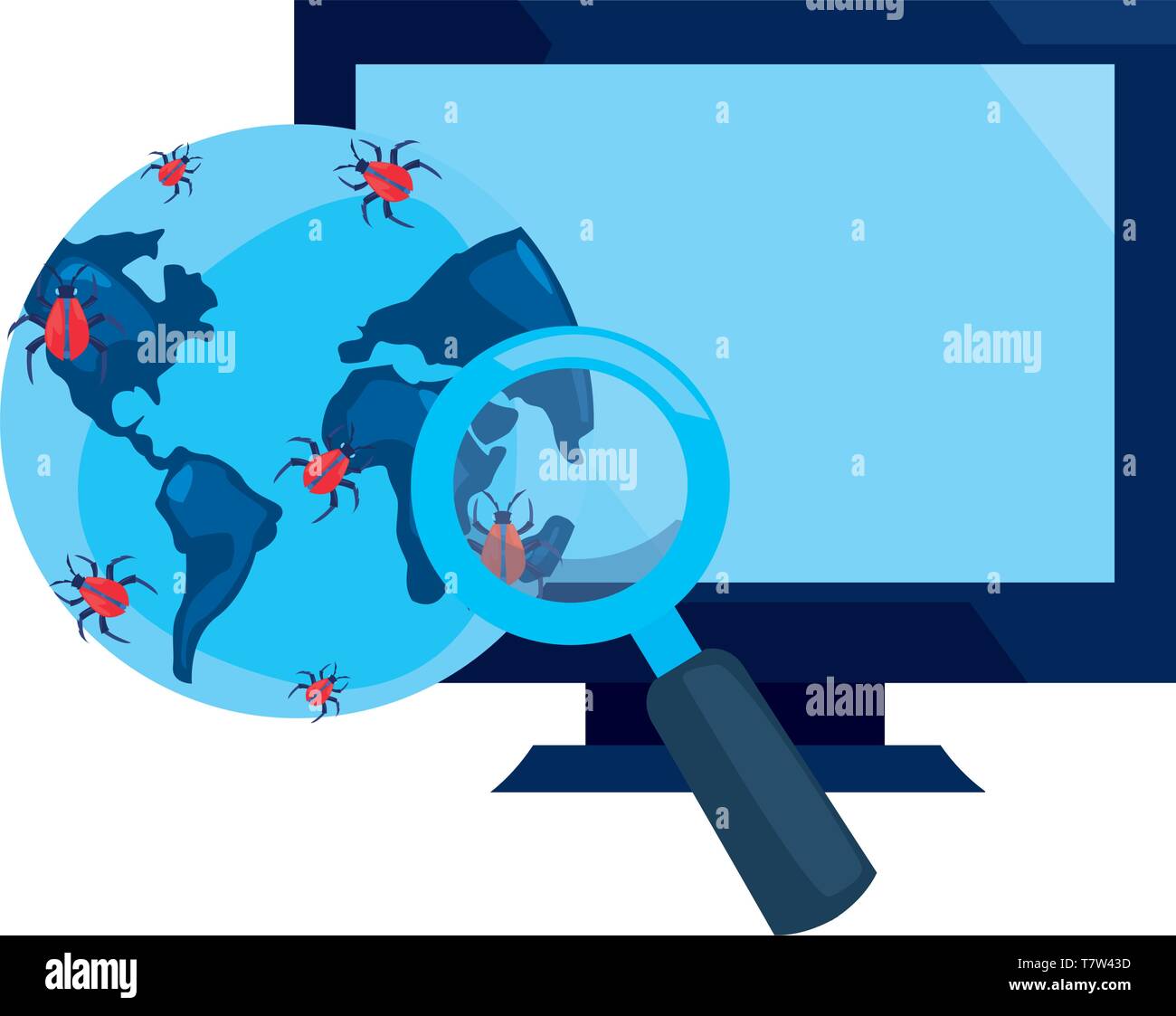 world virus magnifier computer cybersecurity data protection vector ...