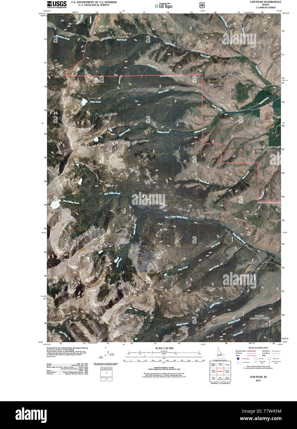 USGS TOPO Map Idaho ID Lem Peak 20110125 TM Restoration Stock Photo Alamy